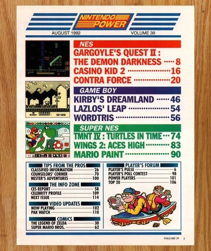 Nintendo power vol - vol, table